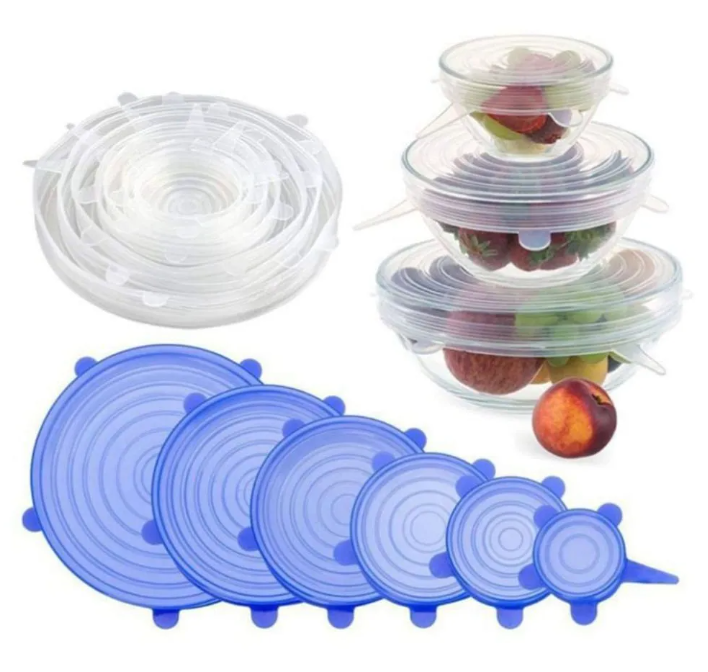 TAPAS DE SILICONA REUTILIZABLES ELÁSTICAS PARA ALIMENTOS TAPERS Y MÁS
